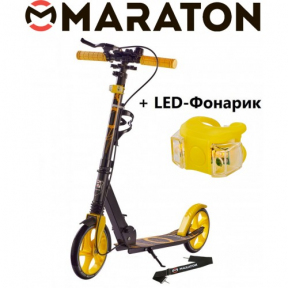 Самокат Maraton RIDER Led фонарик Ручной тормоз Желтый - Фото № 1